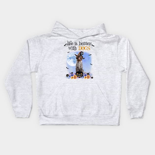 German Wirehaired Pointer Witch Hat Life Is Better With Dogs Kids Hoodie by cyberpunk art